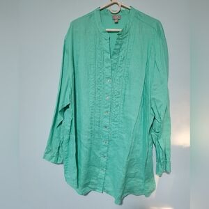 J. Jill 4x teal long-sleeved linen button top.